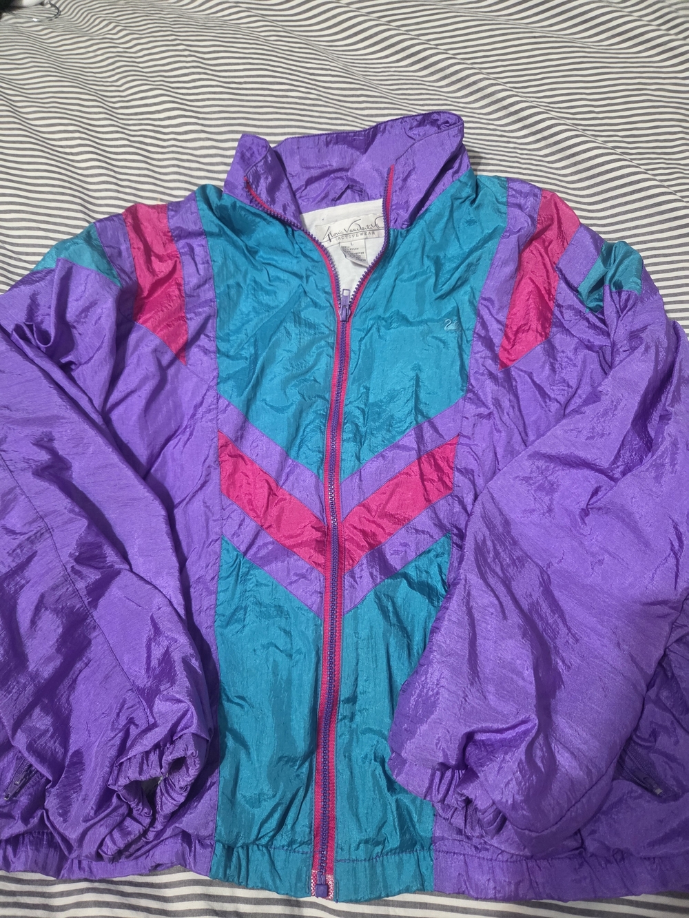 Gloria Vanderbilt Purple Teal Pink Colorblock Windbreaker Jacket